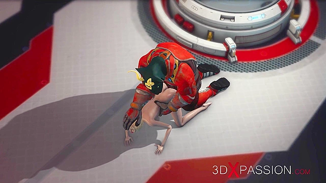 Alien monster fucks hard a young curvy blonde in her asshole with big cock