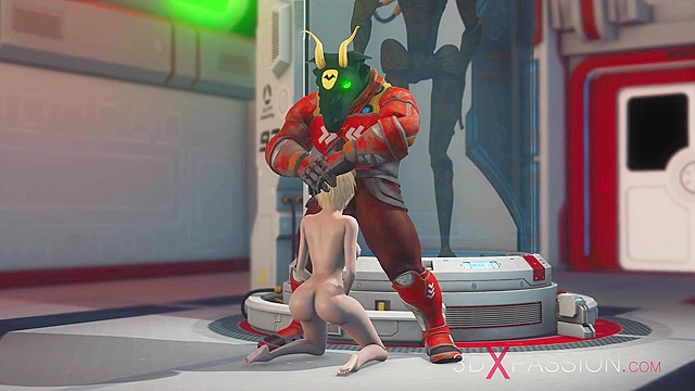 Alien monster fucks hard a young curvy blonde in her asshole with big cock