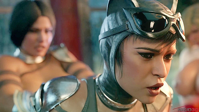 Futanari Wonder Woman and Power Girl take turns ass fucking Catwoman