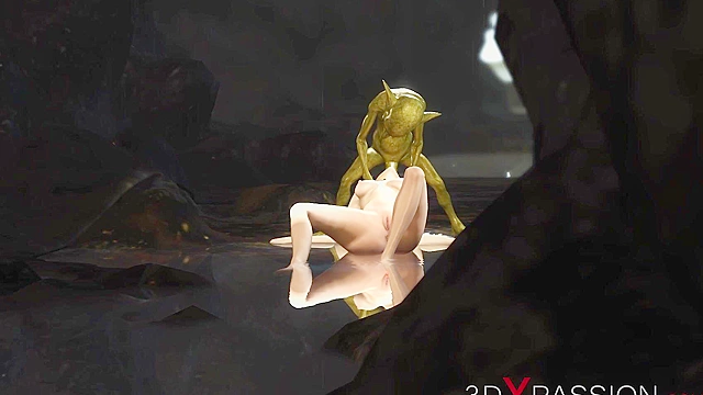 Beautiful young queen gets fucked hard by a Goggles monster in 3d porn