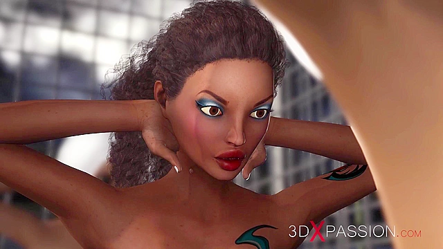 Ebony Jessica is in bondage and get rough 3D anal from BBC