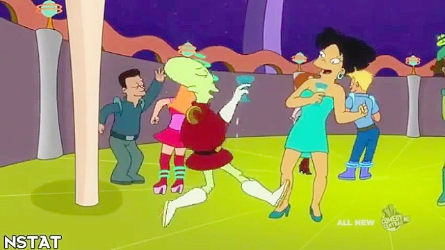 Amy from futurama rides on a cock in the middle of a party