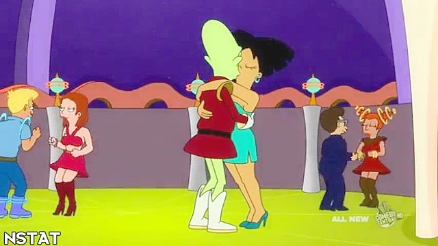 Amy from futurama rides on a cock in the middle of a party
