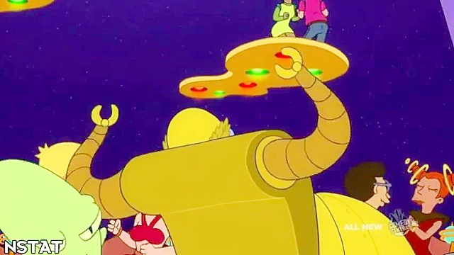 Amy from futurama rides on a cock in the middle of a party