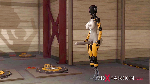 Lesbian robot mouth fucks a tied slave while alien overlord watches