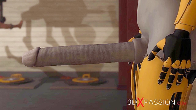 Lesbian robot mouth fucks a tied slave while alien overlord watches