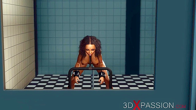 Sexy ebony teen gets fucked hard by chef in kitchen and fucking machine