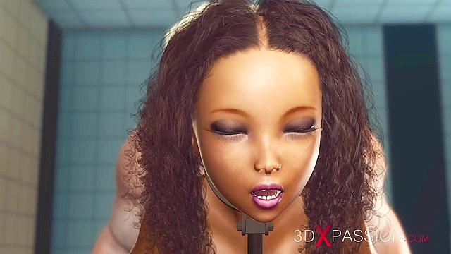 Sexy ebony teen gets fucked hard by chef in kitchen and fucking machine