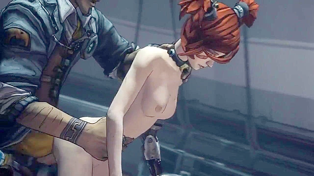 Redheaded Borderlands babe gets her pussy roughly used by two giant robots