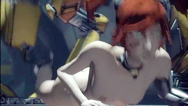 Redheaded Borderlands babe gets her pussy roughly used by two giant robots