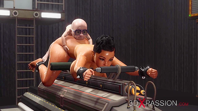 Doctor midget fucks hard a sexy cuffed ballgagged brunette slave in the lab