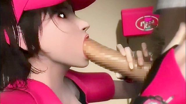 Pizza Takeout Obscenity - Pizza girl with huge 3d tits gives customer a blowjob and fuck