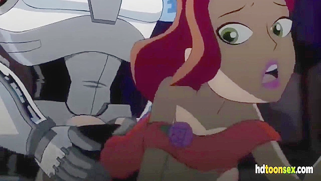 Horny cyborg decides to bang the hot cartoon redhead in both her holes
