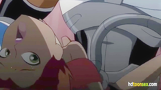 Horny cyborg decides to bang the hot cartoon redhead in both her holes