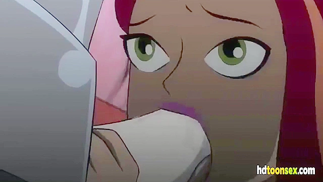 Horny cyborg decides to bang the hot cartoon redhead in both her holes