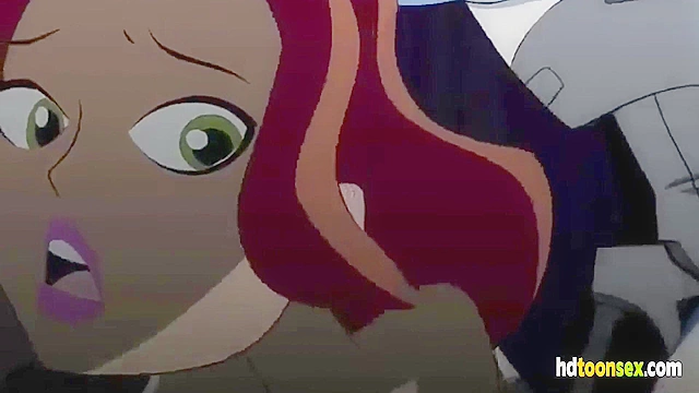 Horny cyborg decides to bang the hot cartoon redhead in both her holes