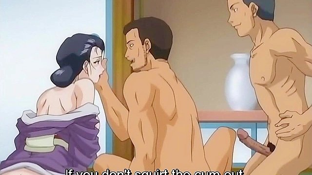 Dirty hentai brother is ass fucking his sister and mom in anal threesome