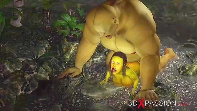 Horny female goblin Arwen fucked by Green monster Ogre
