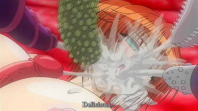 Redhead hottie in swimsuit feeds tentacle monster with pussy full of semen