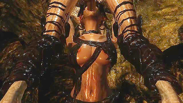 Scary looking orc monster gets a blowjob and fuck from a demoness