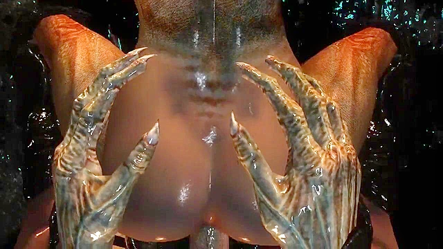 Scary looking orc monster gets a blowjob and fuck from a demoness