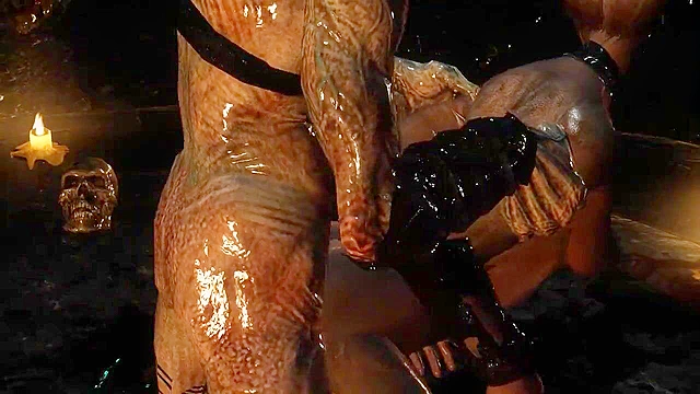 Scary looking orc monster gets a blowjob and fuck from a demoness