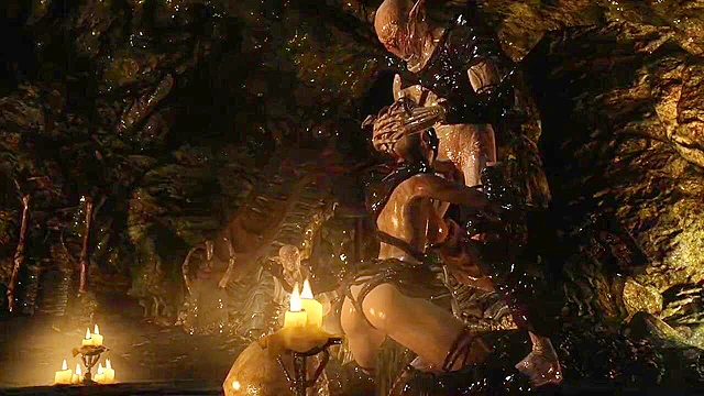 Scary looking orc monster gets a blowjob and fuck from a demoness
