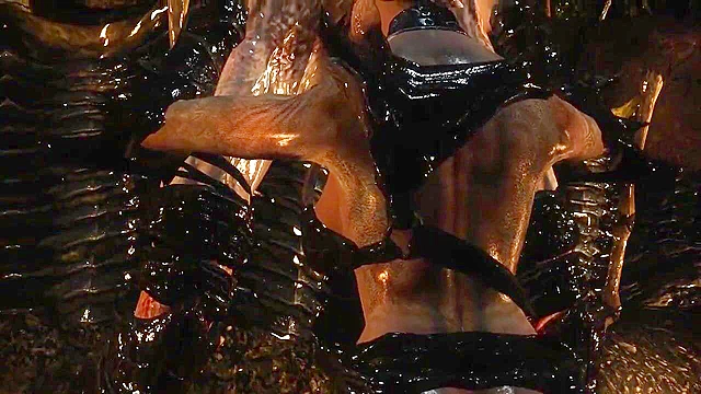 Scary looking orc monster gets a blowjob and fuck from a demoness