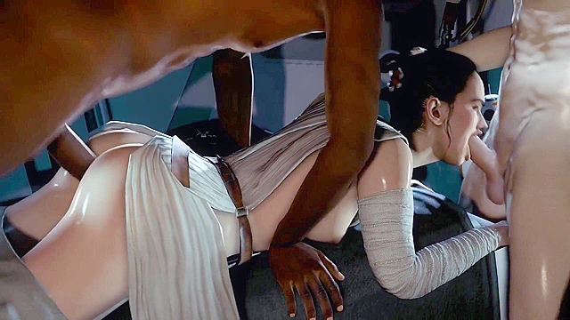 Star Whores - The Slut Awakens - Rey gets threesome rough anal fuck with stormtroopers