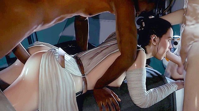Star Whores - The Slut Awakens - Rey gets threesome rough anal fuck with stormtroopers