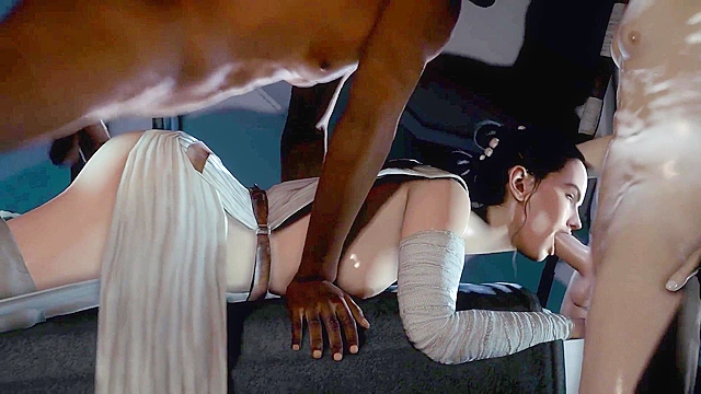 Star Whores - The Slut Awakens - Rey gets threesome rough anal fuck with stormtroopers