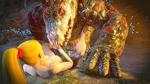 Samus Aran gets her asshole fucked by a giant crocodile alien beast