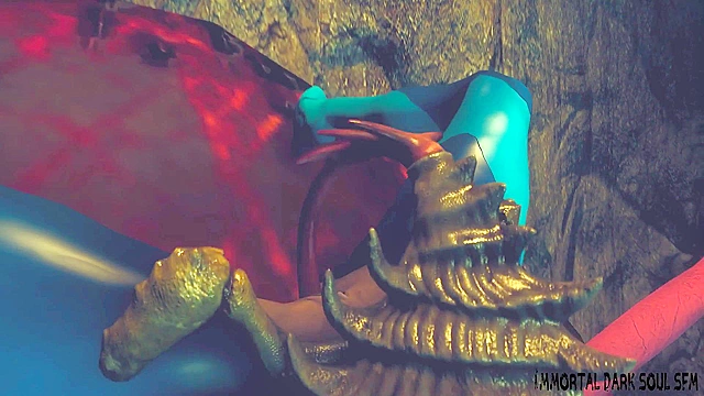 Samus Aran gets her asshole fucked by a giant crocodile alien beast