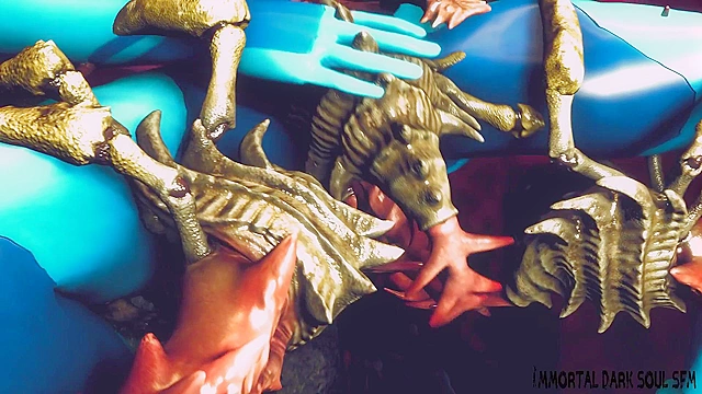 Samus Aran gets her asshole fucked by a giant crocodile alien beast