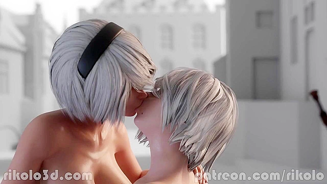 Nier Automata 2B rides AB's futanari cock in her tight asshole
