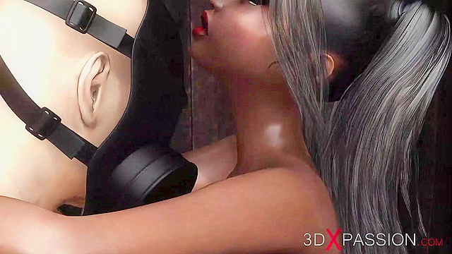 Black girl in red high heels gets fucked hard by a dirty man in mask