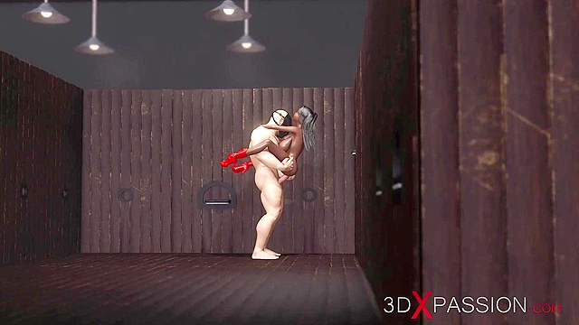 Black girl in red high heels gets fucked hard by a dirty man in mask