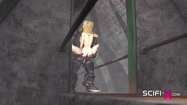 Alien monster fucks hard a sexy hot blonde in the dark dungeon