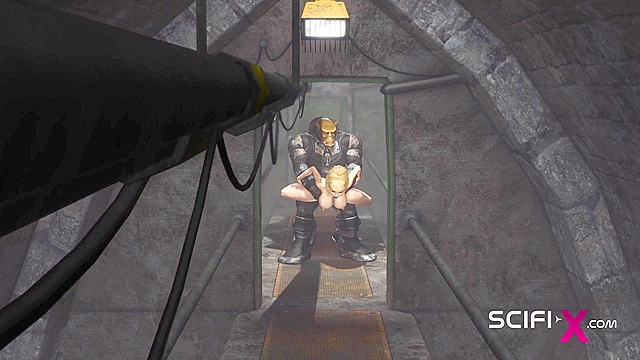 Alien monster fucks hard a sexy hot blonde in the dark dungeon