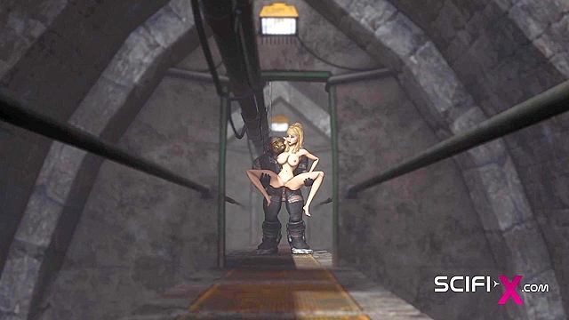 Alien monster fucks hard a sexy hot blonde in the dark dungeon