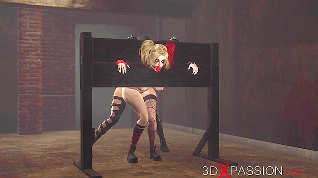 3D animated hardcore dickgirl bangs hard a sexy Harley Quinn in the basement