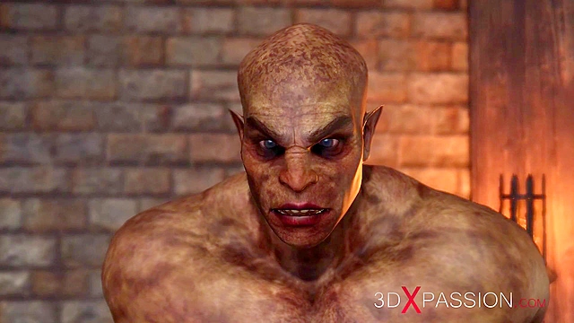 A sexy blonde gets anal fucked rough by a big monster in the dungeon