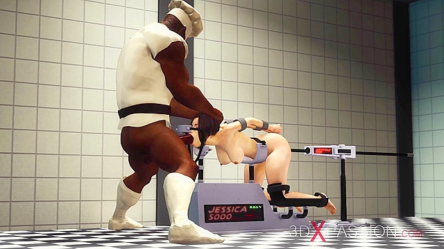 3D Porn - Cute 18 year old teen with glasses having rough bondage sex with a big black man