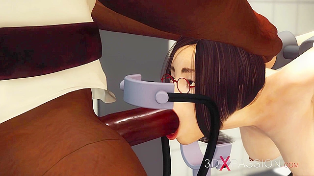 3D Porn - Cute 18 year old teen with glasses having rough bondage sex with a big black man