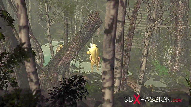 Threesome with a beautiful hot fairy and two orcs in the night forest