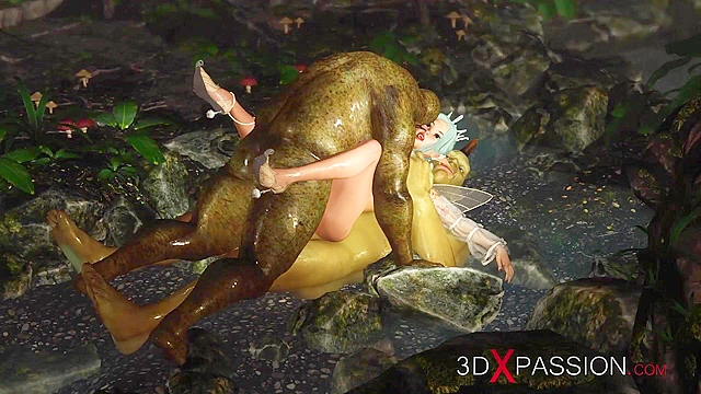 Threesome with a beautiful hot fairy and two orcs in the night forest