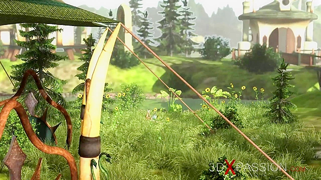 Threesome with a beautiful hot fairy and two orcs in the night forest