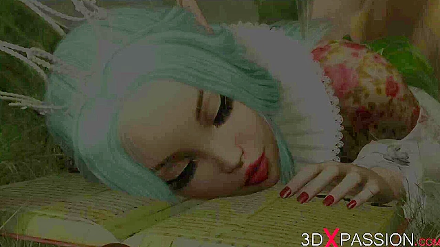 Threesome with a beautiful hot fairy and two orcs in the night forest