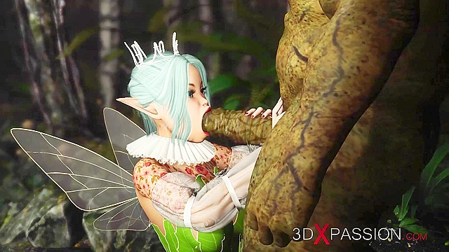 Threesome with a beautiful hot fairy and two orcs in the night forest