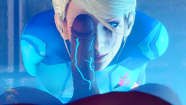 Phazon Experiment - Samus Aran deepthroats and swallows a load